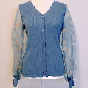 Sioni cardigan with sheer, floral lantern sleeves
